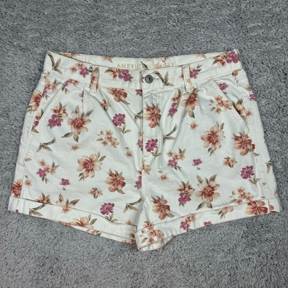 American Eagle Shorts Womens 10 Mom Short Cotton Flowers Floral Chic Denim Beach